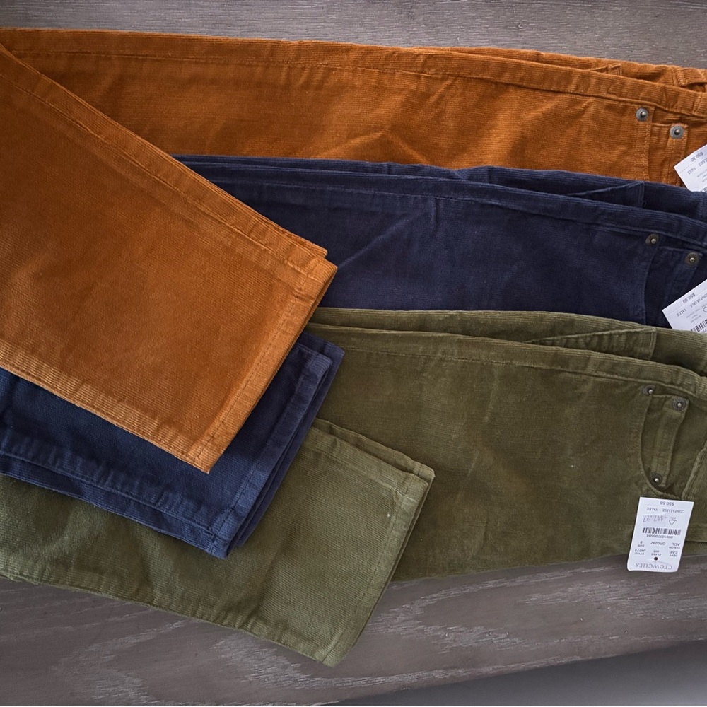 Crewcuts Boys Corduroy Pants in Orange, Navy, and Olive. Size 7 and 8
